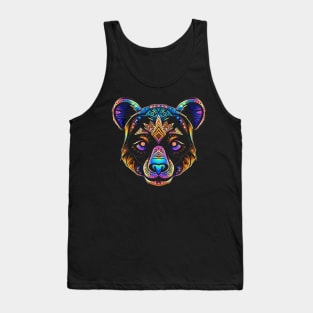 Colorful Trippy Bear Head Digital Art - Psychedelic Wildlife Design Tank Top